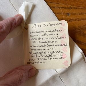 Antique Irish linen circa 1910-20’s 34” square